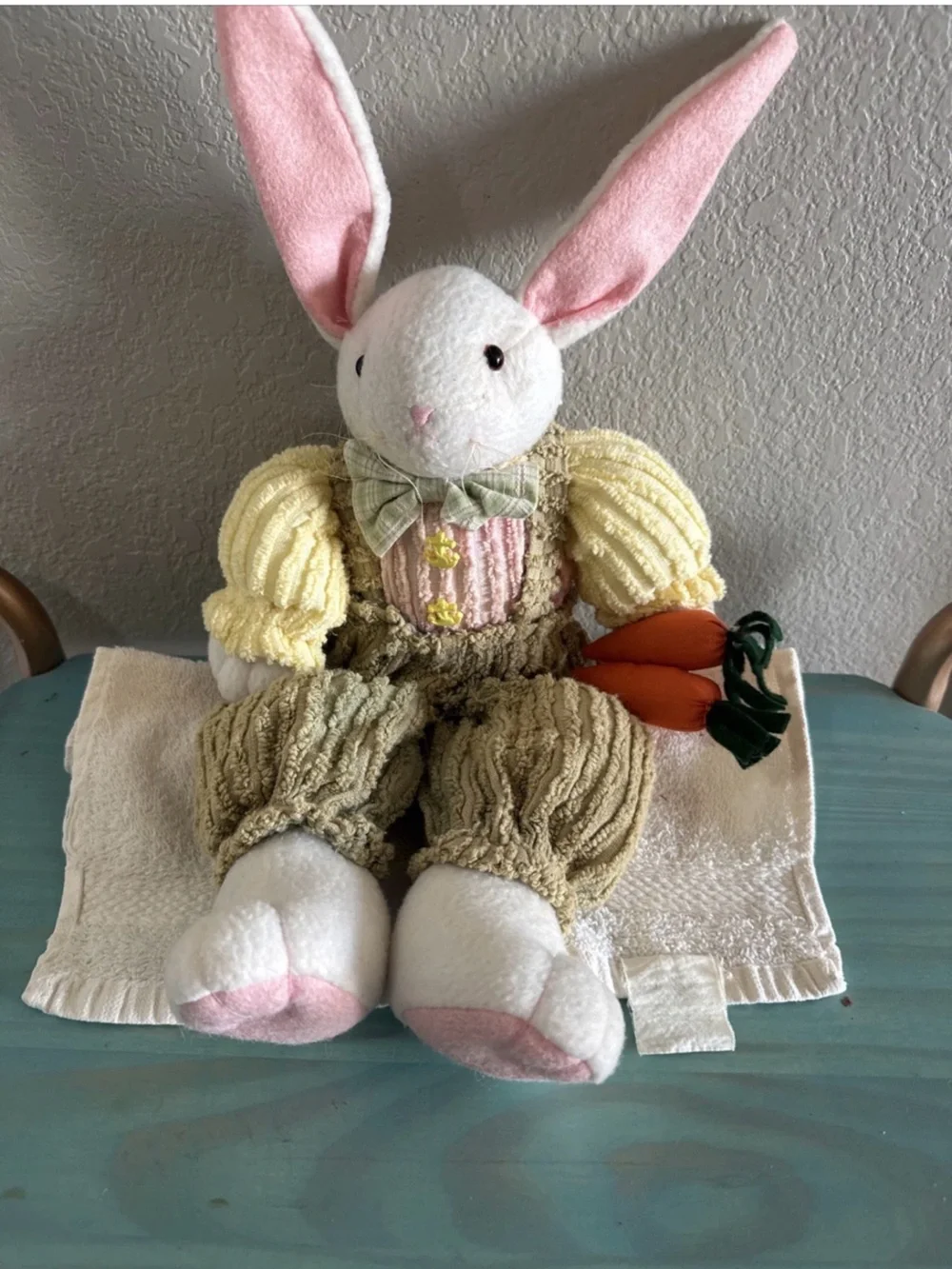 Plush Easter Bunny Decor in White, Pink and Yellow